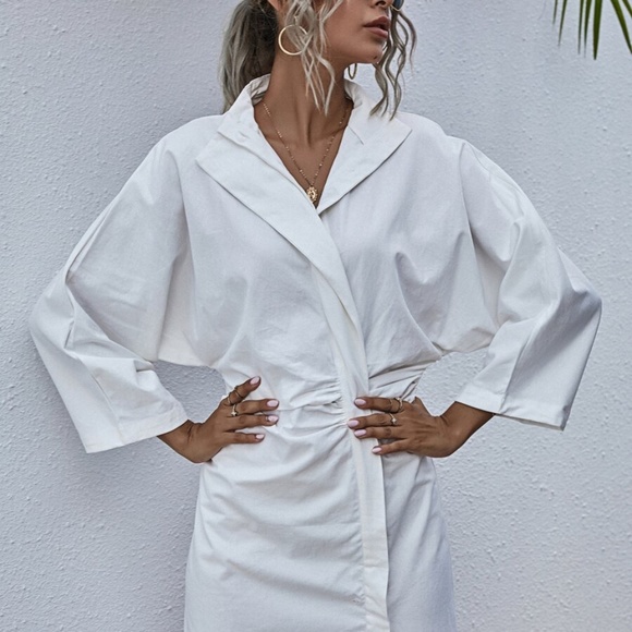 white collar chic batwing sleeve midi dress - Picture 2 of 6